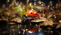 Ladybug crawling on green leaf in nature generated by AI