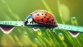 Ladybug crawling on a wet leaf Royalty Free Stock Photo