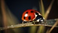 A ladybug crawls on a wet leaf in the meadow generated by AI Royalty Free Stock Photo