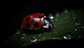 Ladybug crawls on wet leaf, showcasing beauty in nature generated by AI Royalty Free Stock Photo