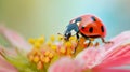 Ladybug on daisy flower and water drops, abstract background. Royalty Free Stock Photo