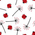 Ladybug with dandelion seamless pattern. Cute nature background. Royalty Free Stock Photo