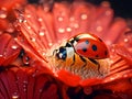 ladybug delicately exploring the intricate patterns of a blooming flower petal