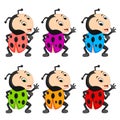 Ladybug with different facial expressions and different color