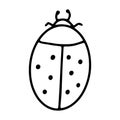 Ladybug drawn in the Doodle style.Summer insects.Outline drawing by hand.Black and white image.Monochrome design.Nice drawing.