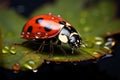 Ladybug Elegance Macro photo showcases a ladybug on a green leaf