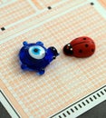 Ladybug,evil eye bead and optical exam paper, exam and luck