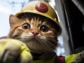 Ladybug firefighter rescues toy cat stuck in tree