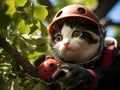 Ladybug firefighter rescues toy cat stuck in tree