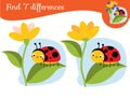 Ladybug on flower. Find the differences educational children game. Kids activity fun page