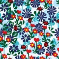 Ladybug fly flower seamless pattern Royalty Free Stock Photo