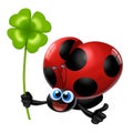 Ladybug with four-leaf clover in hand