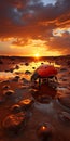 Sunset Ladybug: A Photo-realistic Landscape In The Style Of Mars Ravelo Royalty Free Stock Photo