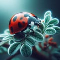 Ladybug on green background. AI generated