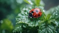 Ladybug in the green grass. Macro bugs and insects world.