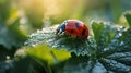 Ladybug in the green grass. Macro bugs and insects world.