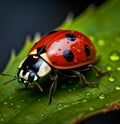 Ladybug on a green leaf, AI Macro photography Royalty Free Stock Photo