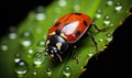 Ladybug on a green leaf with dew drops a symbol of good luck and the beauty of natures details Royalty Free Stock Photo