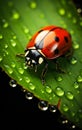 Ladybug on a green leaf with dew drops a symbol of good luck and the beauty of natures details Royalty Free Stock Photo