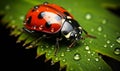 Ladybug on a green leaf with dew drops a symbol of good luck and the beauty of natures details Royalty Free Stock Photo