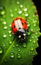 Ladybug on a green leaf with dew drops a symbol of good luck and the beauty of natures details Royalty Free Stock Photo