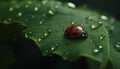 Ladybug on green leaf, macro dew drop, beauty in nature generated by AI Royalty Free Stock Photo