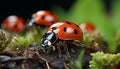 Ladybug on green leaf, nature beauty in small, spotted insect generated by AI Royalty Free Stock Photo