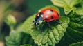 Ladybug on the Green Leaf Royalty Free Stock Photo