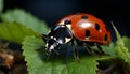 Ladybug on green leaf, a small beauty in nature generated by AI
