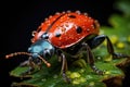 Ladybug on green leaf with water drops Royalty Free Stock Photo