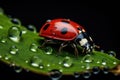 Ladybug on green leaf with water drops Royalty Free Stock Photo