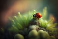 ladybug on green moss in the forest. macro photo. Royalty Free Stock Photo