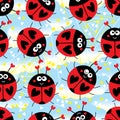 Ladybug head weird cute triangle sky seamless pattern