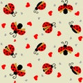Ladybug with hearts seamless pattern - vector