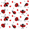 Ladybug with hearts seamless pattern - vector