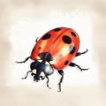 Vintage Ladybug Watercolor Illustration On White Background