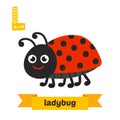 Ladybug. L letter. Cute children animal alphabet in vector. Funny cartoon animals