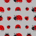 Ladybug Ladybird icon set. Baby collection. Funny insect. Seamless Pattern Wrapping paper, textile template. Gray background. Flat Royalty Free Stock Photo