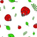 Ladybug ladybird leaf seamless vector pattern Royalty Free Stock Photo