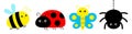 Ladybug ladybird, spider, bee bumblebee, butterfly, lady bug. Insect set line. Cute cartoon funny kawaii baby animal character.