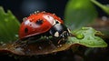A ladybug on a leaf close-up. Generative AI. Royalty Free Stock Photo