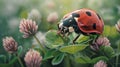 Ladybug is on a leaf of a plant. AI generated Royalty Free Stock Photo
