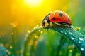 Ladybug on a leaf with water droplets Royalty Free Stock Photo
