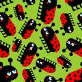 Ladybug pattern seamless. ladybird background. Red bug texture. Baby fabric ornament Royalty Free Stock Photo