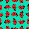 Ladybug pixel art pattern seamless. 8 bit Red small bug background. beetle vector texture Royalty Free Stock Photo