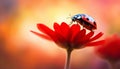 Ladybug on a red flower. Ladybird close-up. AI generated