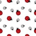 Ladybug Seamless Pattern. Cute hand drawn red insects. Simple vector illustration