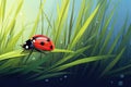 ladybug sit on blade of grass Royalty Free Stock Photo