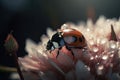 The ladybug sits on a flower. Macro shot, close up. Generative AI Royalty Free Stock Photo