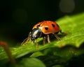 a ladybug is sitting on a green leaf Royalty Free Stock Photo